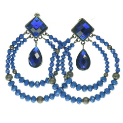 Blue & Black Colored Metal Dangle-Earrings With Crystal Accents #690