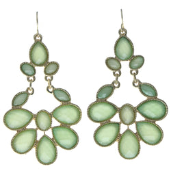 Green & Gold-Tone Colored Metal Dangle-Earrings With Crystal Accents #692