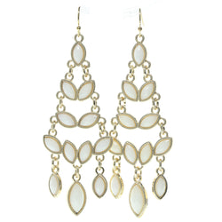 White & Gold-Tone Colored Metal Dangle-Earrings With Faceted Accents #693