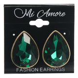 Green & Gold-Tone Colored Metal Stud-Earrings With Crystal Accents #701