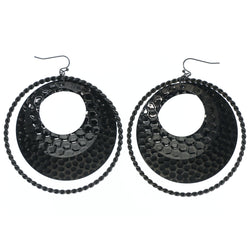 Silver-Tone & Black Colored Metal Dangle-Earrings #705