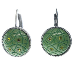 Green & Silver-Tone Colored Metal Dangle-Earrings With Stone Accents #708