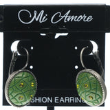 Green & Silver-Tone Colored Metal Dangle-Earrings With Stone Accents #708