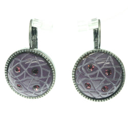 Purple & Silver-Tone Colored Metal Dangle-Earrings With Stone Accents #709