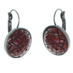 Silver-Tone & Red Colored Metal Dangle-Earrings With Crystal Accents #710