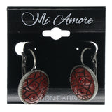 Silver-Tone & Red Colored Metal Dangle-Earrings With Crystal Accents #710