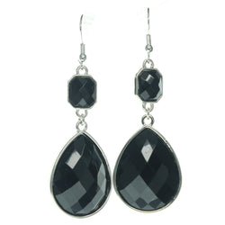 Black & Silver-Tone Colored Metal Dangle-Earrings With Faceted Accents #712