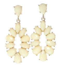 White & Gold-Tone Colored Metal Dangle-Earrings With Faceted Accents #714
