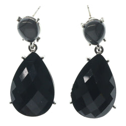 Silver-Tone & Black Colored Metal Dangle-Earrings With Faceted Accents #717