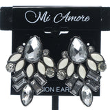 Silver-Tone & White Colored Metal Stud-Earrings With Crystal Accents #719