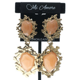 Gold-Tone & Peach Colored Metal Dangle-Earrings With Faceted Accents #721