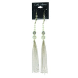 Gold-Tone & White Colored Metal Dangle-Earrings With Bead Accents #727