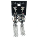 Silver-Tone & Black Colored Metal Dangle-Earrings With Crystal Accents #729