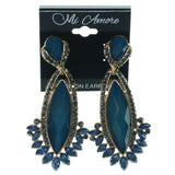 Blue & Gold-Tone Colored Metal Dangle-Earrings With Crystal Accents #732
