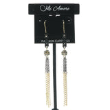 Gold-Tone & Black Colored Metal Drop-Dangle-Earrings With Crystal Accents #734