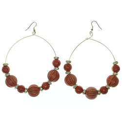 Red & Gold-Tone Colored Metal Dangle-Earrings With Bead Accents #738