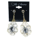 Gold-Tone & Clear Colored Metal Dangle-Earrings With Crystal Accents #740