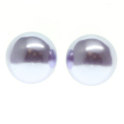 Purple & Silver-Tone Colored Metal Stud-Earrings With Bead Accents #745