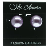Purple & Silver-Tone Colored Metal Stud-Earrings With Bead Accents #745