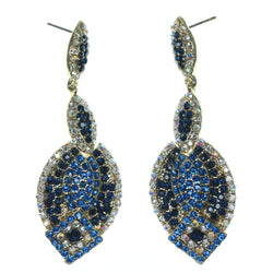 Blue & Gold-Tone Colored Metal Dangle-Earrings With Crystal Accents #746