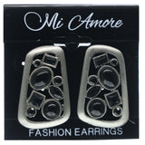 Black & Silver-Tone Colored Metal Stud-Earrings With Bead Accents #748