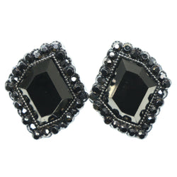 Black & Silver-Tone Colored Metal Stud-Earrings With Crystal Accents #752