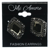 Black & Silver-Tone Colored Metal Stud-Earrings With Crystal Accents #752