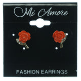 Rose Stud-Earrings With Crystal Accents Red & Gold-Tone Colored #753