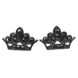 Crown Stud-Earrings With Crystal Accents Silver-Tone & Black Colored #760