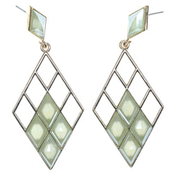 Green & Gold-Tone Colored Metal Dangle-Earrings With Crystal Accents #767
