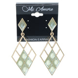 Green & Gold-Tone Colored Metal Dangle-Earrings With Crystal Accents #767