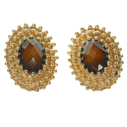 Gold-Tone & Brown Colored Metal Stud-Earrings With Faceted Accents #774