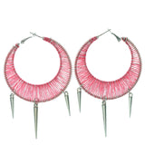 Spike Hoop-Earrings With Bead Accents Pink & Silver-Tone Colored #776