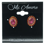 Pink & Gold-Tone Colored Metal Stud-Earrings With Crystal Accents #778