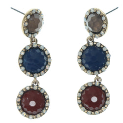 Gold-Tone & Multi Colored Metal Dangle-Earrings With Faceted Accents #781