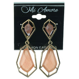 Gold-Tone & Peach Colored Metal Dangle-Earrings With Faceted Accents #784