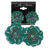 Flower Dangle-Earrings With Bead Accents Blue & Gold-Tone Colored #787