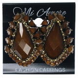 Brown & Gold-Tone Colored Metal Stud-Earrings With Faceted Accents #788