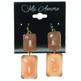 Peach & Gold-Tone Colored Metal Dangle-Earrings With Crystal Accents #790