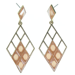 Peach & Gold-Tone Colored Metal Dangle-Earrings With Crystal Accents #791