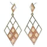 Peach & Gold-Tone Colored Metal Dangle-Earrings With Crystal Accents #791