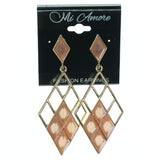 Peach & Gold-Tone Colored Metal Dangle-Earrings With Crystal Accents #791