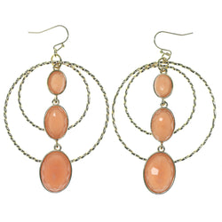 Gold-Tone & Peach Colored Metal Dangle-Earrings With Faceted Accents #792