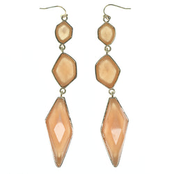 Peach & Gold-Tone Colored Metal Dangle-Earrings With Faceted Accents #793