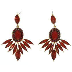 Red & Gold-Tone Colored Metal Dangle-Earrings With Crystal Accents #795