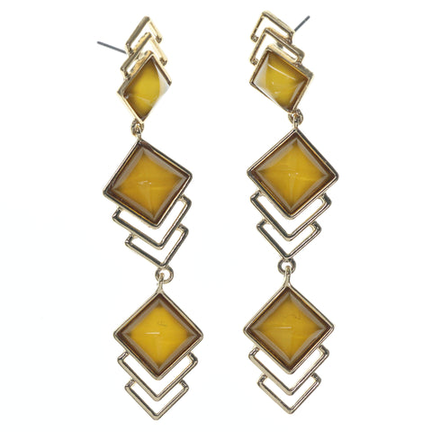Yellow & Gold-Tone Colored Metal Dangle-Earrings With Faceted Accents #797