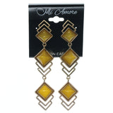 Yellow & Gold-Tone Colored Metal Dangle-Earrings With Faceted Accents #797