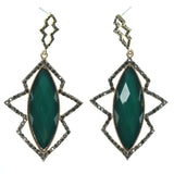 Green & Gold-Tone Colored Metal Dangle-Earrings With Crystal Accents #800