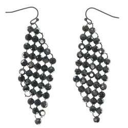 Silver-Tone & Black Colored Metal Dangle-Earrings With Crystal Accents #802