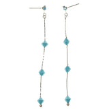 Silver-Tone & Blue Colored Metal Drop-Dangle-Earrings With Crystal Accents #803